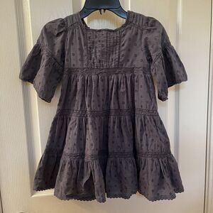 Zara Girls Gray Ruffle Sleeve Lace Dotted Dress Button Back Size 4-5
